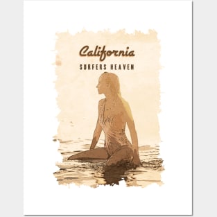 California ✪ Surfers Heaven ✪ Vintage Retro art style poster ✔ Posters and Art